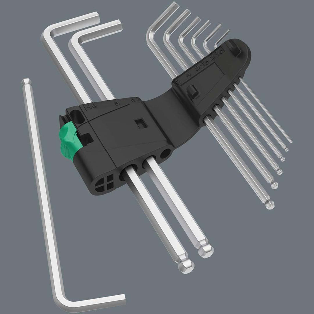 Wera - 5022720001 Stainless 3950 PKL/9 Ball-point Metric Hex-Plus Ergonomic L-Key Set with Two-Component Storage Clip, 9-Piece
