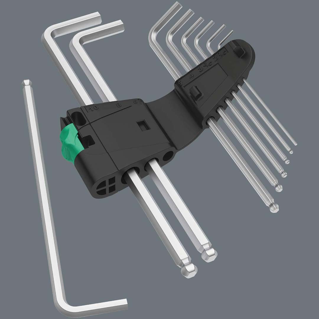 Wera - 5022720001 Stainless 3950 PKL/9 Ball-point Metric Hex-Plus Ergonomic L-Key Set with Two-Component Storage Clip, 9-Piece