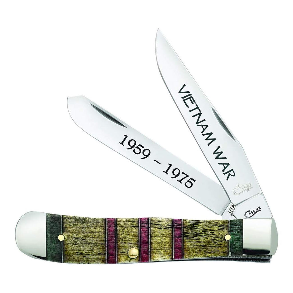 Case WR XX Pocket Knife Vietnam War Trapper Gift Set - Natural Bone W/Grn/Yellow/Red Item #22040 - (6254 SS) - Length Closed: 4 1/8 Inches