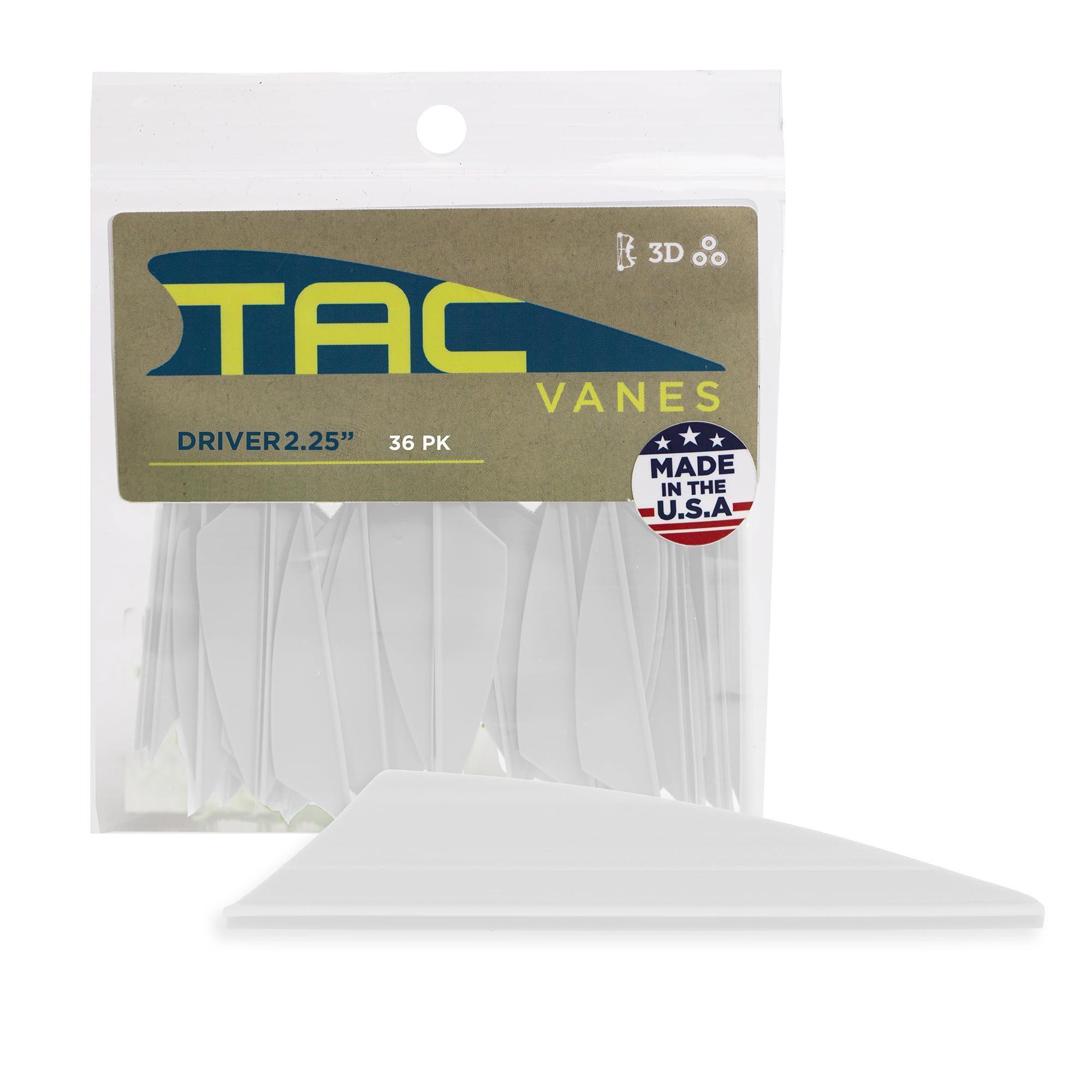 TAC Vanes 2.25" Driver Hybrid Vanes, White Vanes, Pack of 36, Vanes for Archery Bowhunting and Recreational Shooting