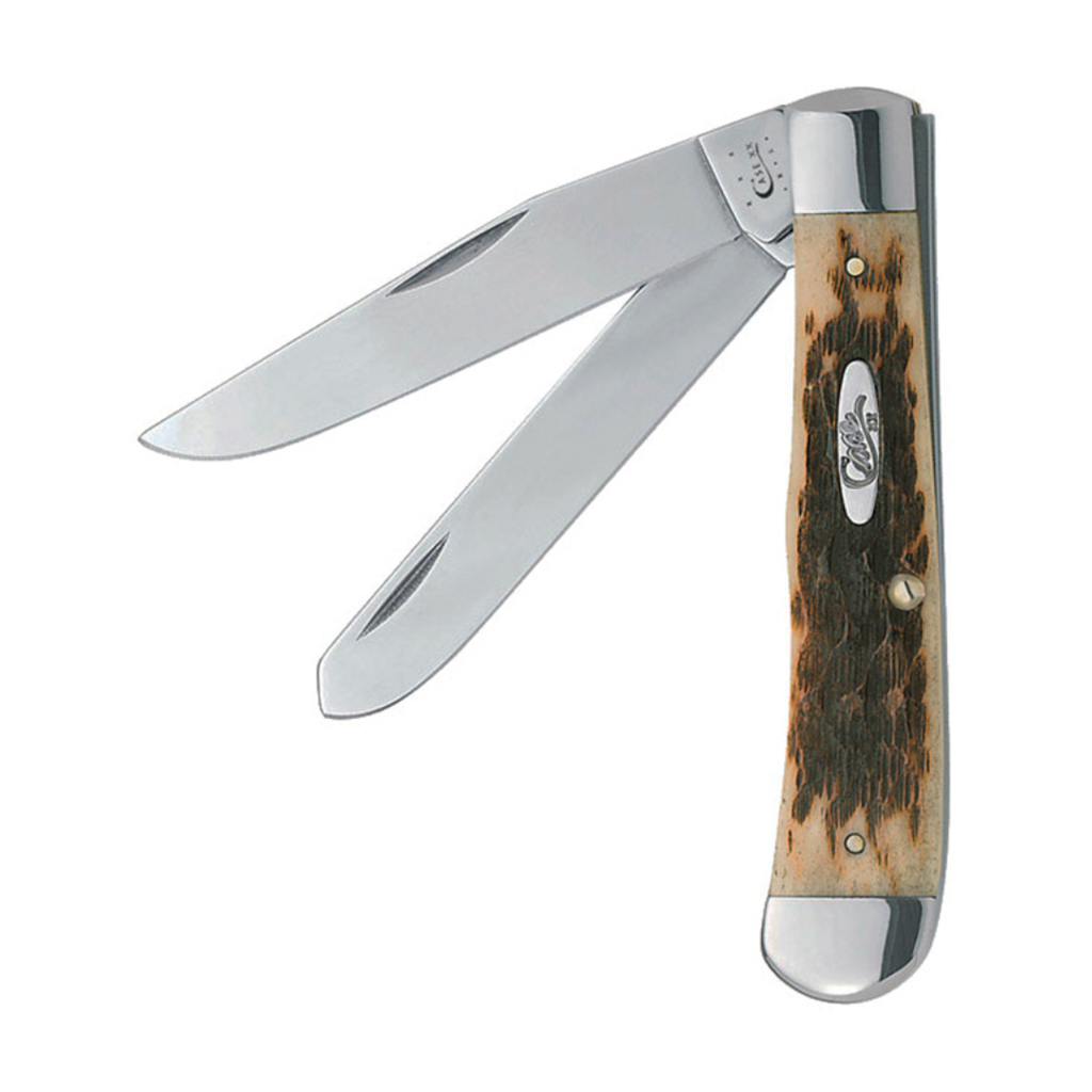 Case XX WR Pocket Knife Trapper With Genuine Bone Handle, Carbon Steel Blade(s), Length Closed: 4 1/8 Inches (Amber Bone)