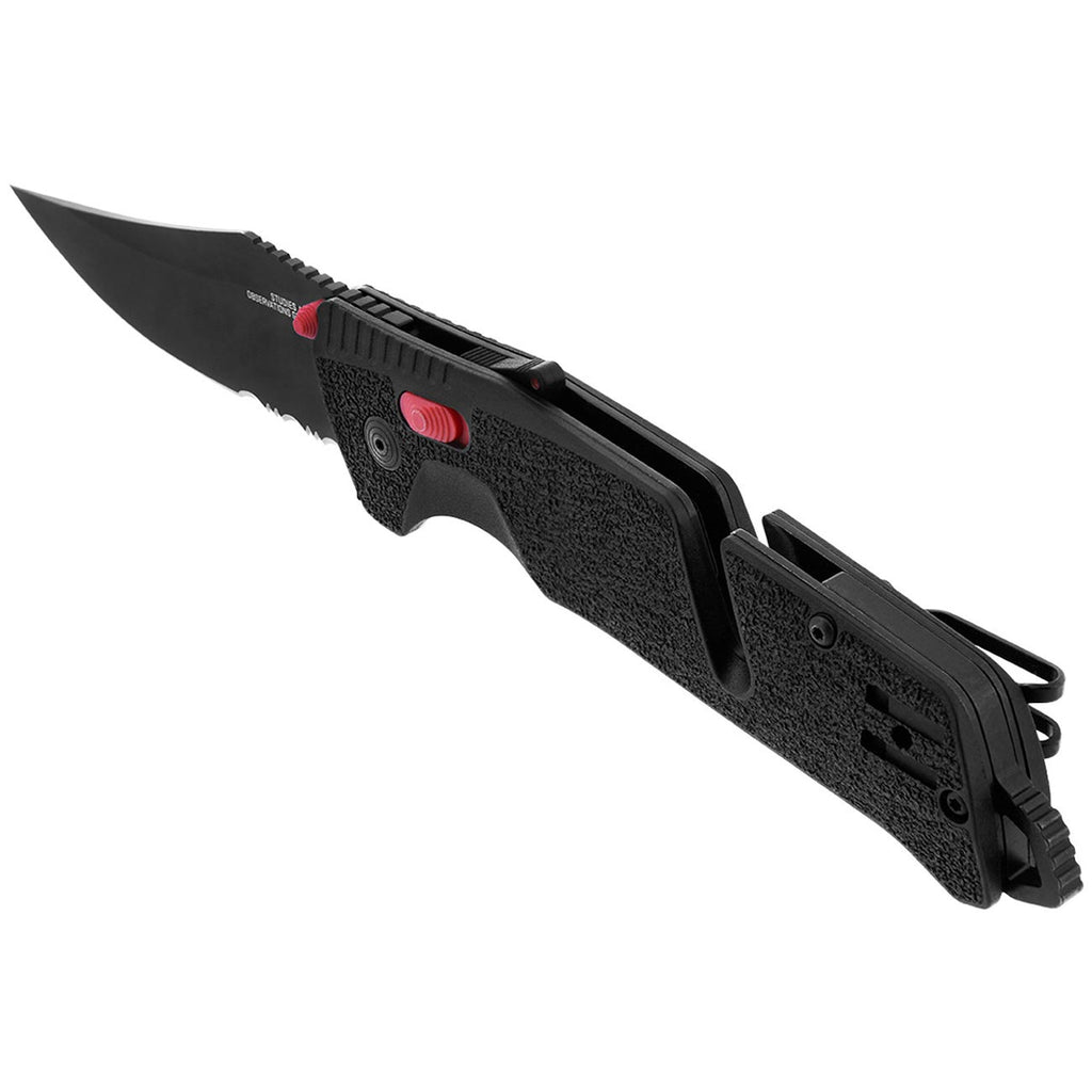 SOG Trident at Ambidextrous Professional Partially Serrated Folding Knife | Heat-Treated CRYO D2 Stainless Steel Blade, Black/Red