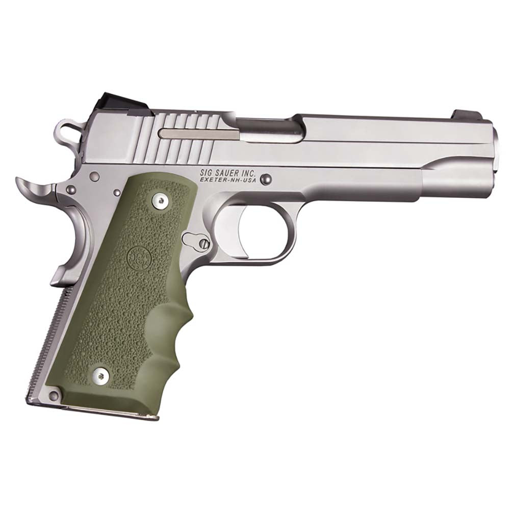 Hogue OverMolded Rubber Grip for Colt 1911 Government Model with Finger Grooves, OD Green - 45001