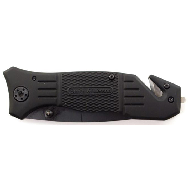 Smith & Wesson SWFR2S 8in High Carbon S.S. Folding Knife with 3.3in Tanto Point Serrated Blade and Aluminum Handle for Outdoor, Tactical, Survival and EDC