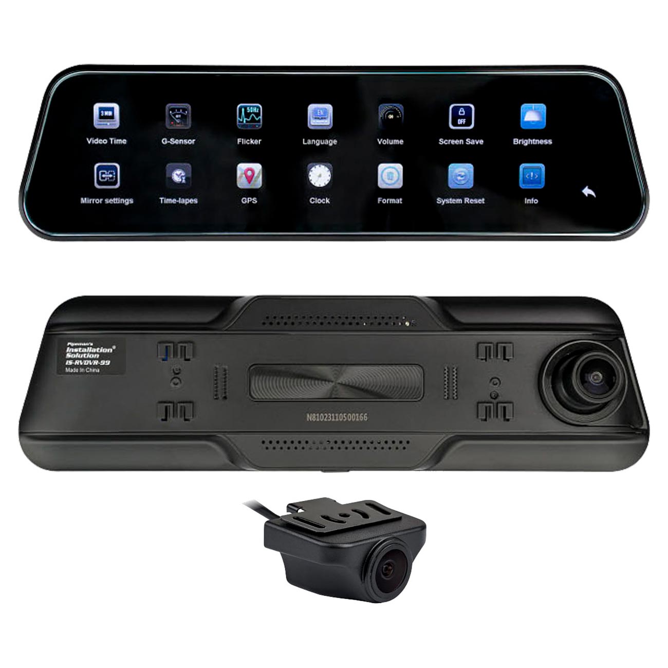 Installation Solution - 9.66” Monitor with Rear View Mirror and DVR (IS-RVDVR-99)