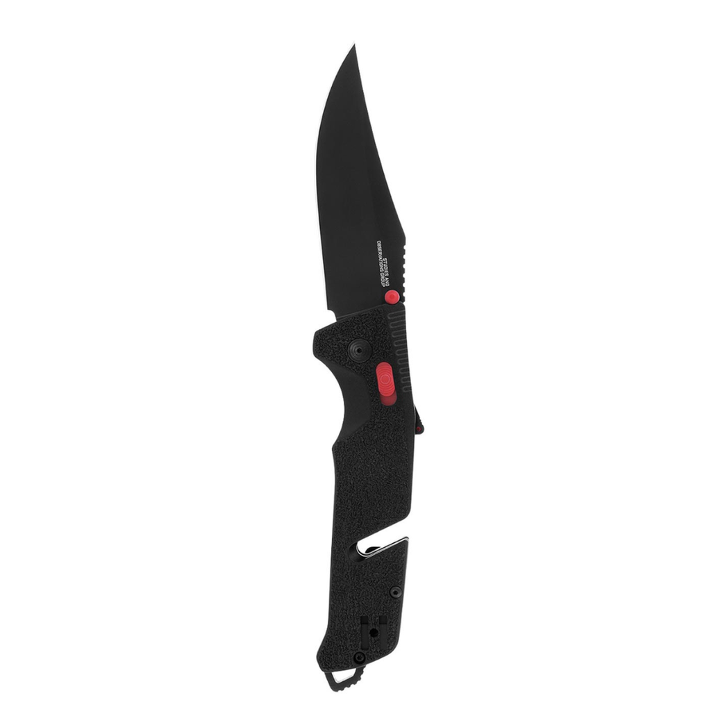 SOG Trident at Ambidextrous Professional Straight Folding Knife | Heat-Treated CRYO D2 3.75" Stainless Steel Blade, Black/Red