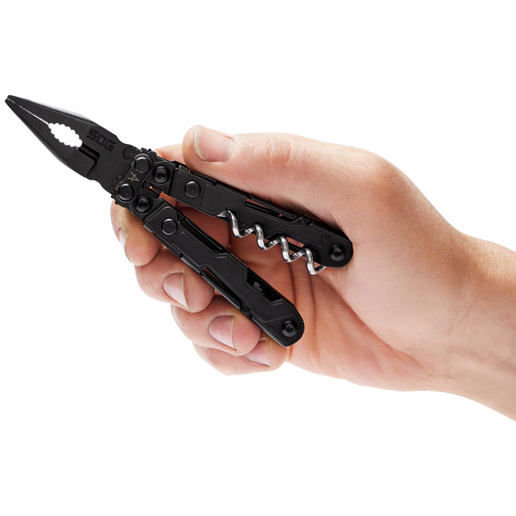 SOG PowerLitre Mini Utility Multi-Tool w/ 19 Lightweight Tools, Compact 5 Inch Long Utility Tool with Knife, Screwdriver, Hex Bit Holder, Black