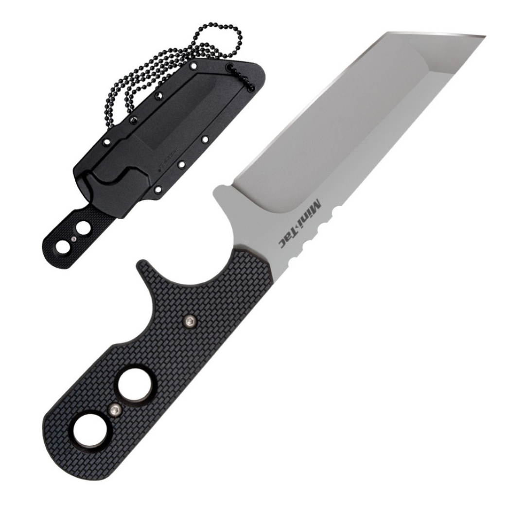 Cold Steel Mini Tac Tanto 3.75" AUS8A Razor-Sharp Plain Blade 3" Griv-Ex Handle Tactical Fixed Blade Neck Knife w/Secure-Ex Sheath
