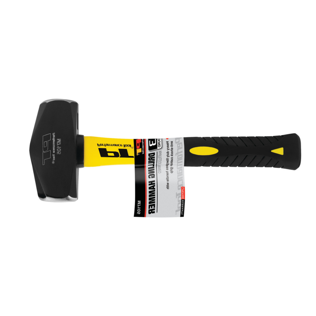 Performance Tool M7105 Heavy Duty Fiberglass Handle Hammer with Anti-Shock Rubber Cushion Grip and Mirror Polished Striking Face, 11-Inch Handle