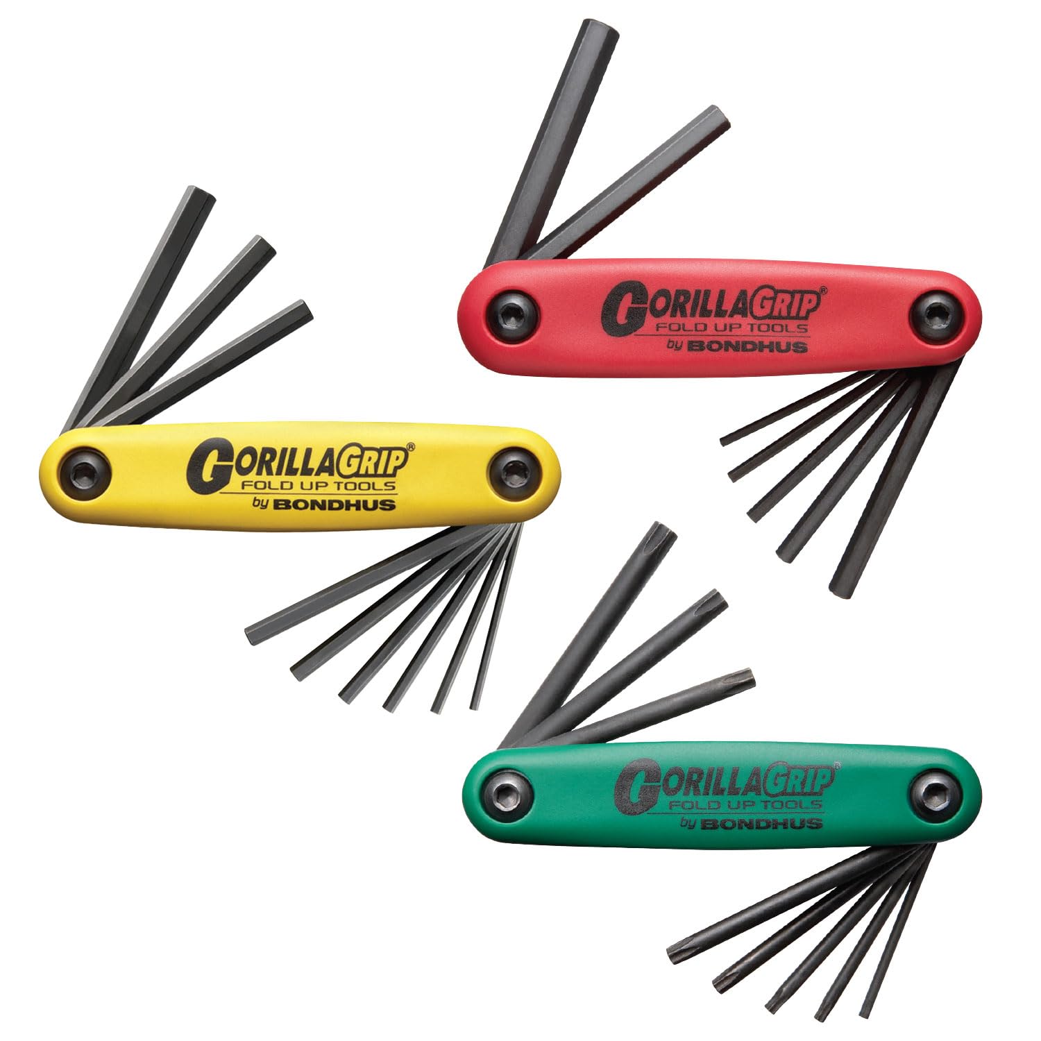Bondhus 12533 GorillaGrip Hex and Star Fold-up Triple Pack, 12587 (2-8mm), 12589 (5/64-1/4-Inch) & 12634 (T9-T40)