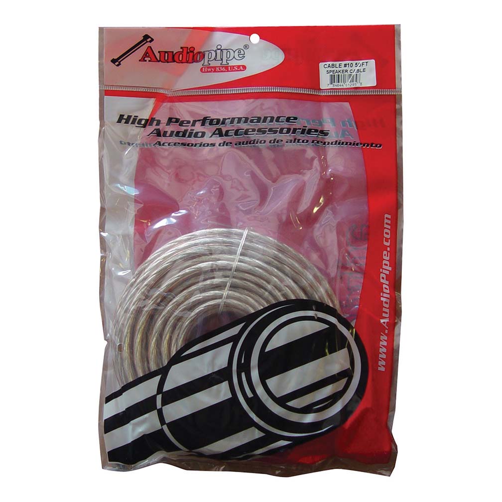 Audiopipe CABLE1050 10-Gauge Speaker Wire – 50 ft, Clear Insulation, Car Audio