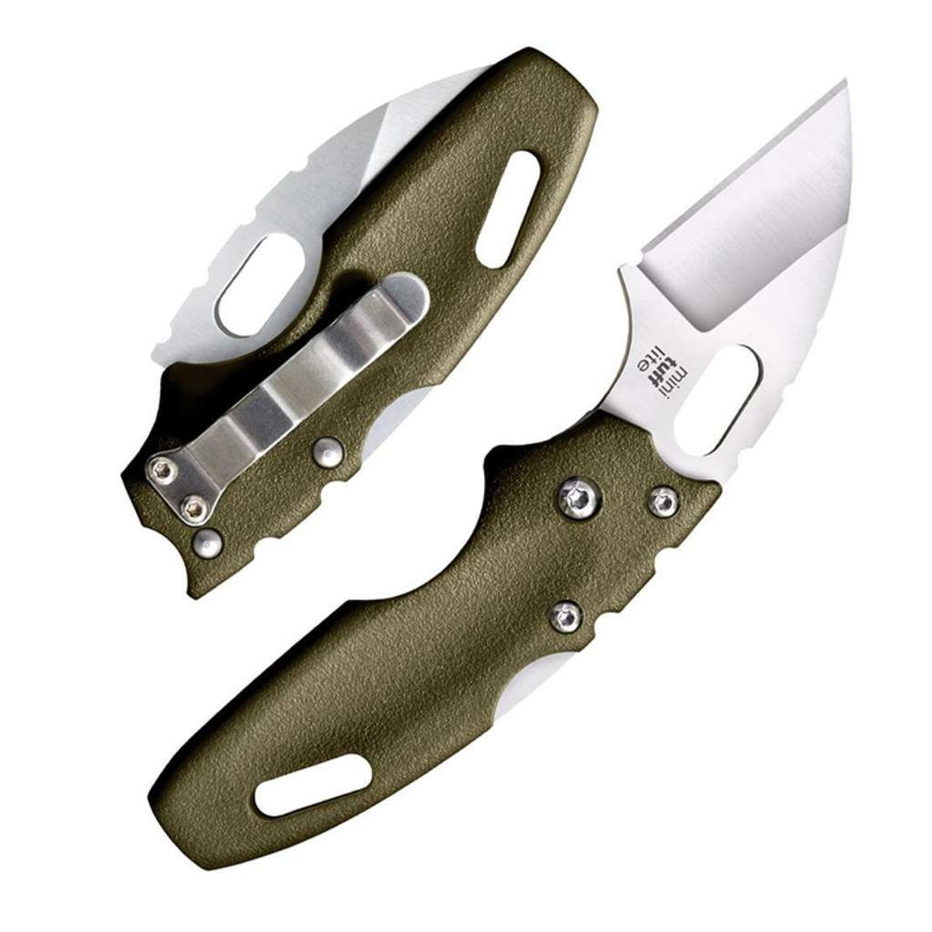 Cold Steel Mini Tuff Lite 2" 4034SS Sheepsfoot Razor-Sharp Blade 3" Griv-Ex OD Green Handle Everyday Carry Pocket Folding Knife