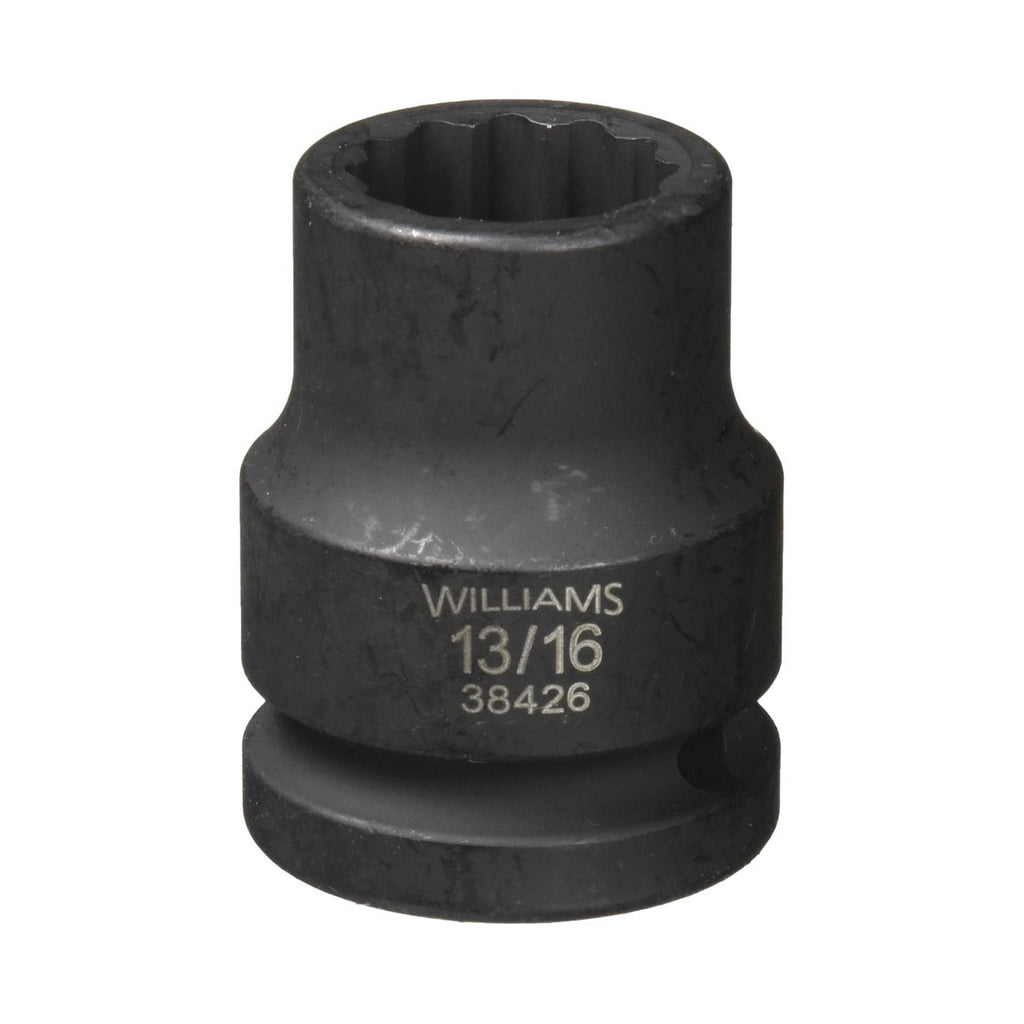 Williams JHW38426 13/16” Shallow Impact Socket – 3/4” Drive, 12 Point, High Strength Alloy Steel, Industrial Grade Socket