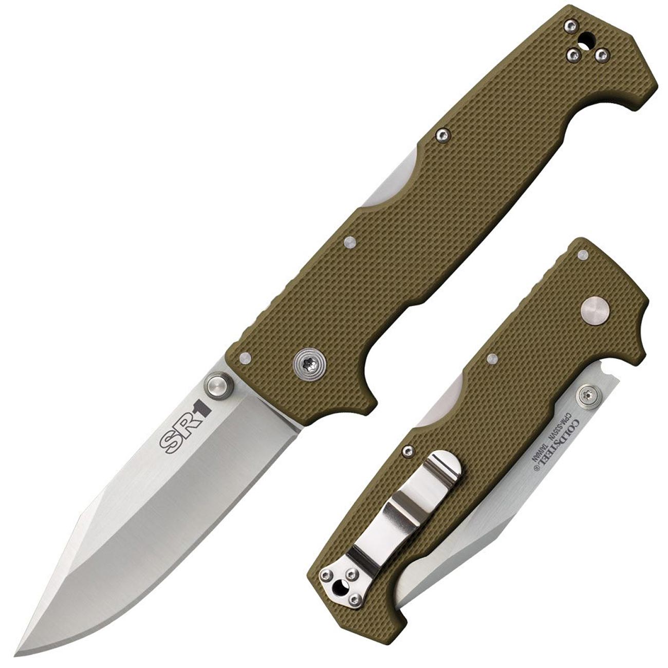 Cold Steel SR1 S35VN Steel 4" Clip Point Blade G-10 Handle Folding Knife with Tri-Ad Locking Mechanism and Pocket/Belt Clip