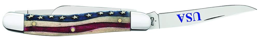 Case WR XX Pocket Knife Patriotic Smooth Natural Bone Medium Stockman Item #64136 - (6318 SS) - Length Closed: 3 5/8 Inches