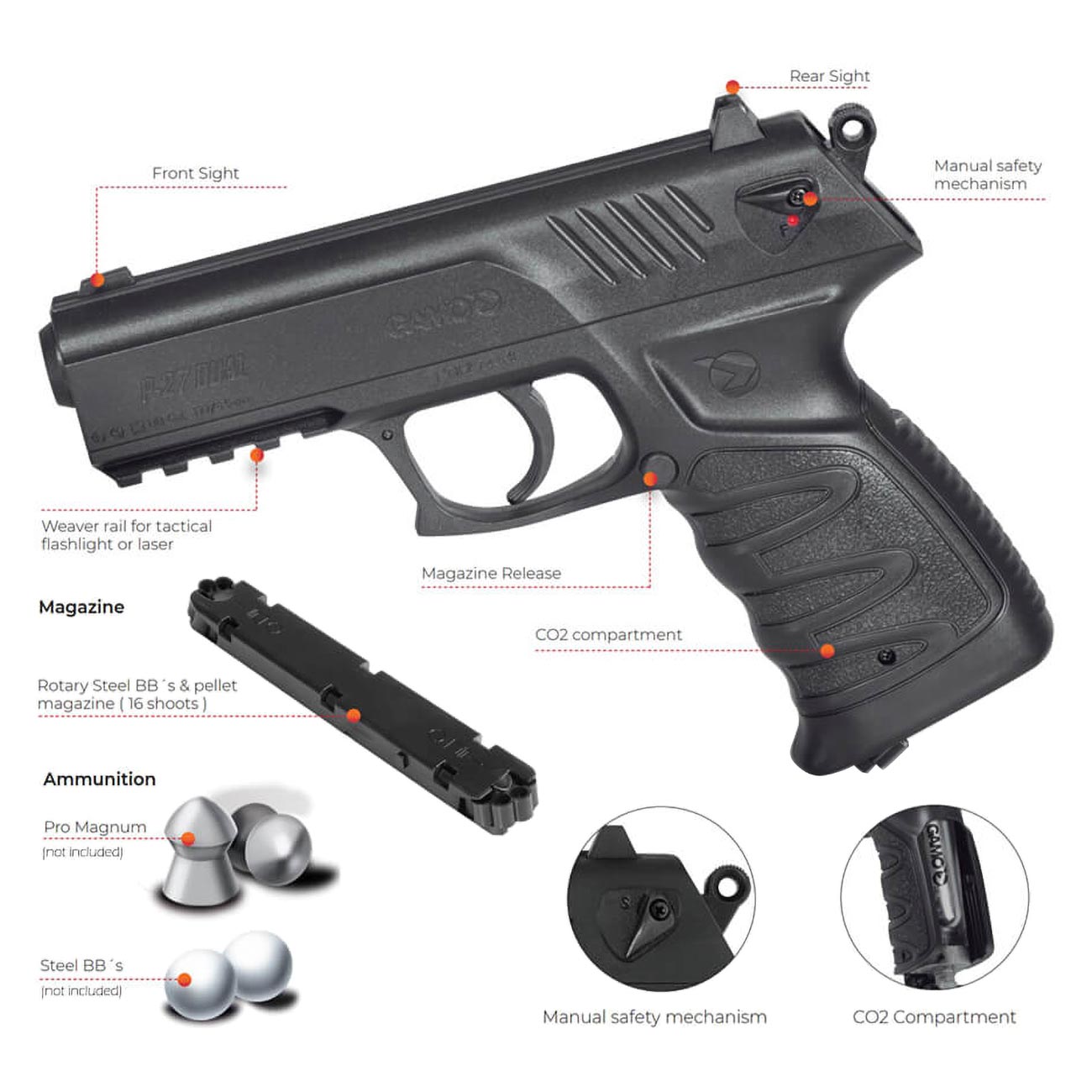 Gamo 611139554 Pellet/Steel BB 611139554 Air Pistols