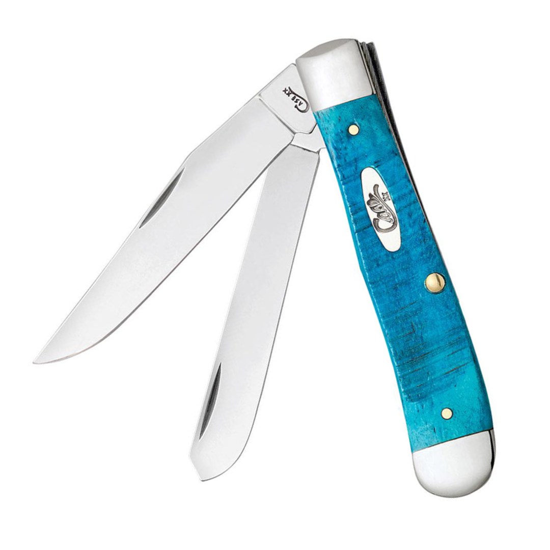 Case WR XX Pocket Knife Trapper Caribbean Blue Jig Bone Item #25592 - (6254 SS) - Length Closed: 4 1/8 Inches
