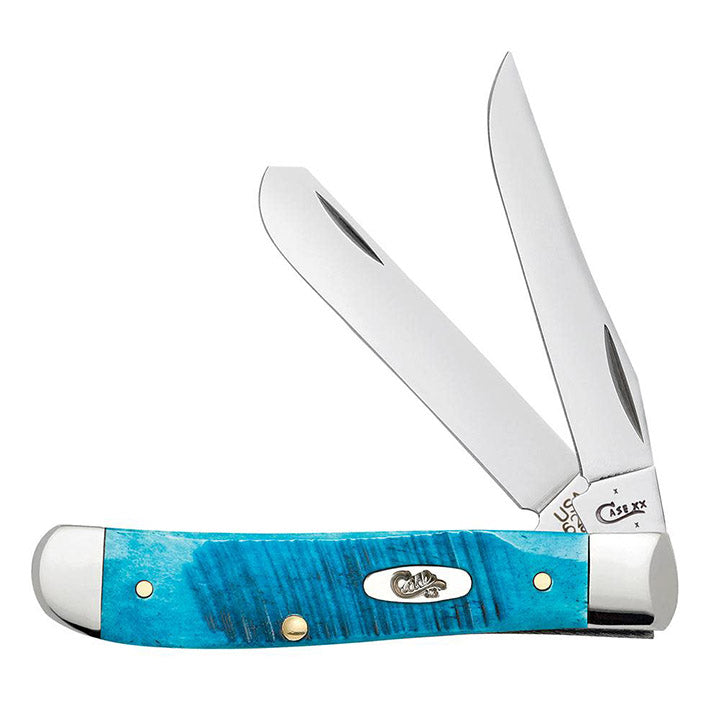 Case XX WR Pocket Knife Mini Trapper Caribbean Blue Jig Bone Item #25593 - (6207 SS) - Length Closed: 3 1/2 Inches