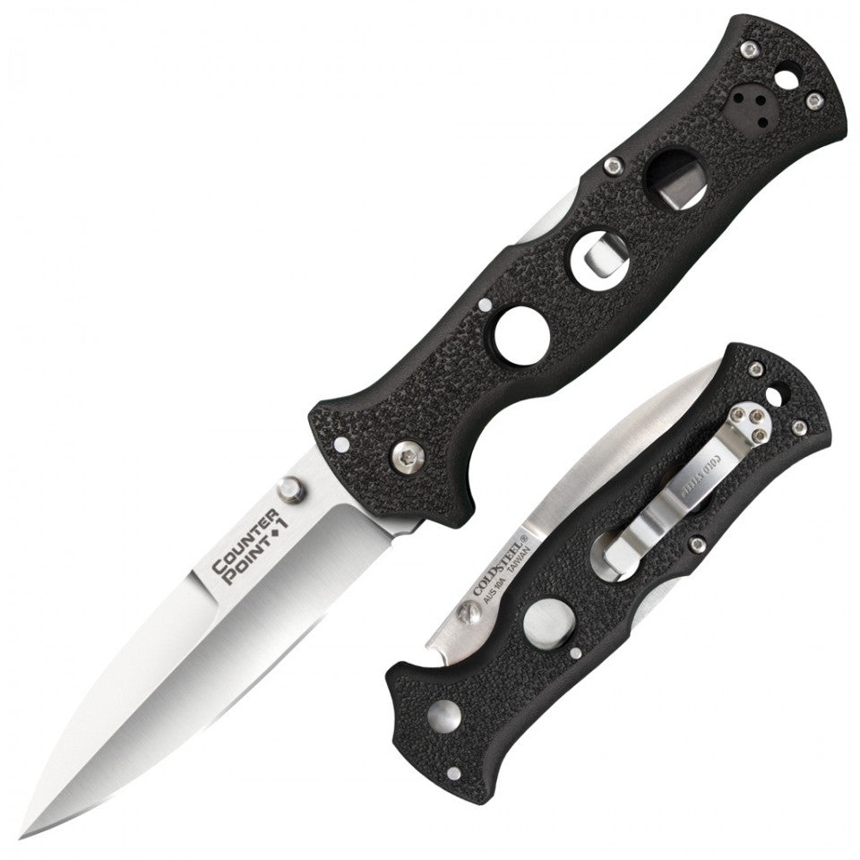 Cold Steel Counter Point Folding Knife with Tri-Ad Lock and Pocket Clip, Counter Point 1,Silver & Black