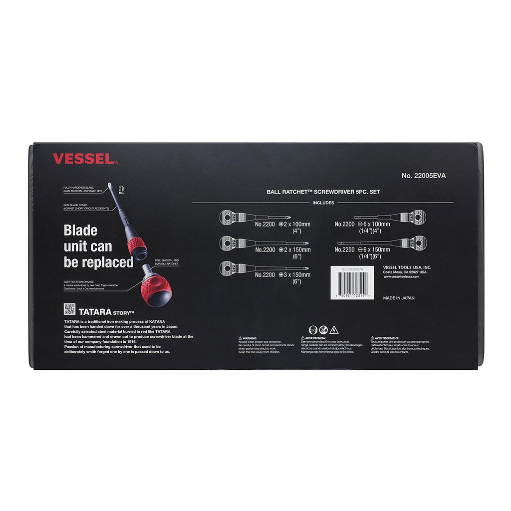 Vessel 22005EVA Ratcheting Ball Grip Screwdriver Set – 5-Piece Ratchet Handle Screwdriver Kit