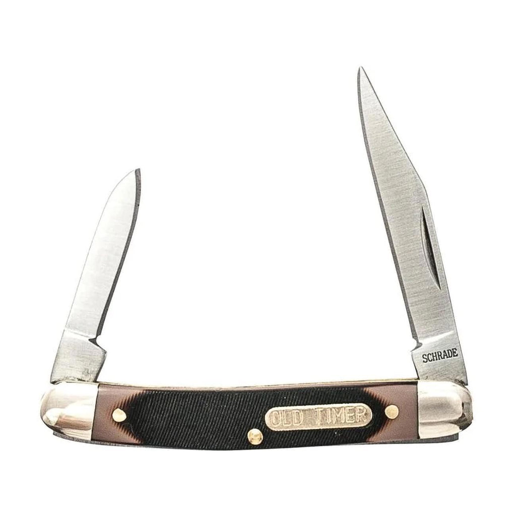 Old Timer 104OTCP Small Canoe 4.7in Stainless Steel Traditional Folding Pocket Knife with Clip Point and Drop Point Blades, Sawcut Handle, and Convenient Size for EDC, Camping, Hunting, One Size,Black