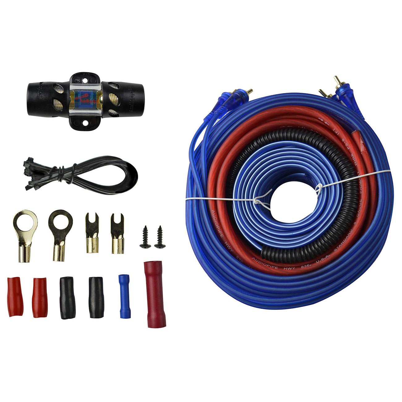Audiopipe PK1500SX 8‑Gauge Amplifier Wiring Kit – Complete 1500W Car Audio Power & Signal Installation Kit