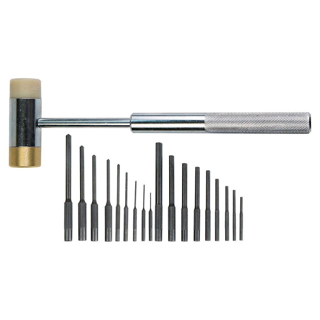 Wheeler Master Roll Pin Punch Set with Dual Sided Hammer, Roll Pin Punches and Starters, Storage Case for Gunsmithing, silver