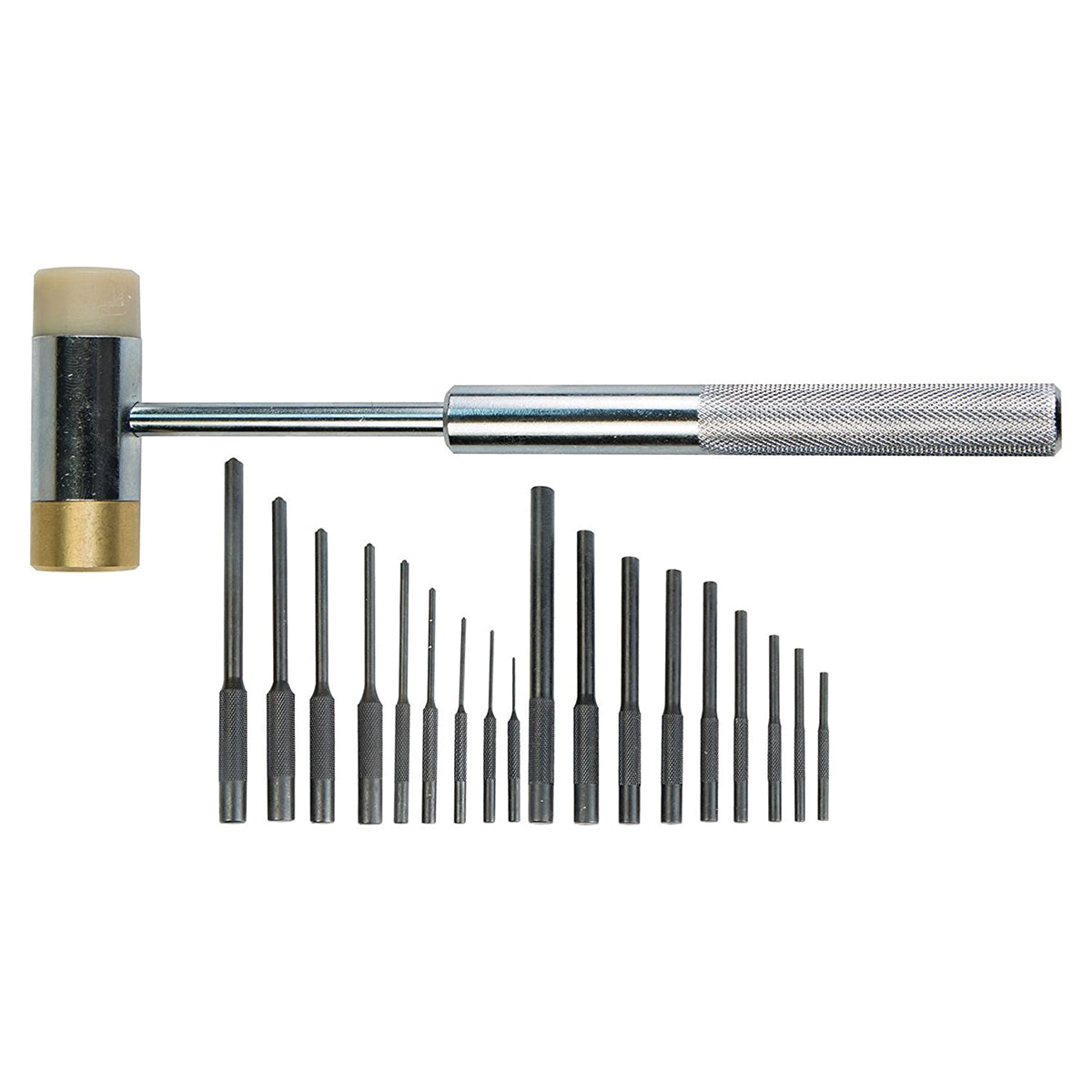 Wheeler Master Roll Pin Punch Set with Dual Sided Hammer, Roll Pin Punches and Starters, Storage Case for Gunsmithing, silver