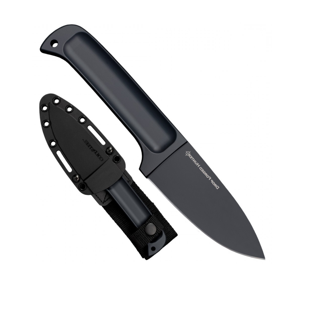 Cold Steel Drop Forged Hunter 4" 52100 High-Carbon Steel Drop Point Fixed Blade Multi-Purpose Outdoor Game Hunting Utility Knife, 4-5/8" Handle, Weather-Resistant Secure-Ex Sheath