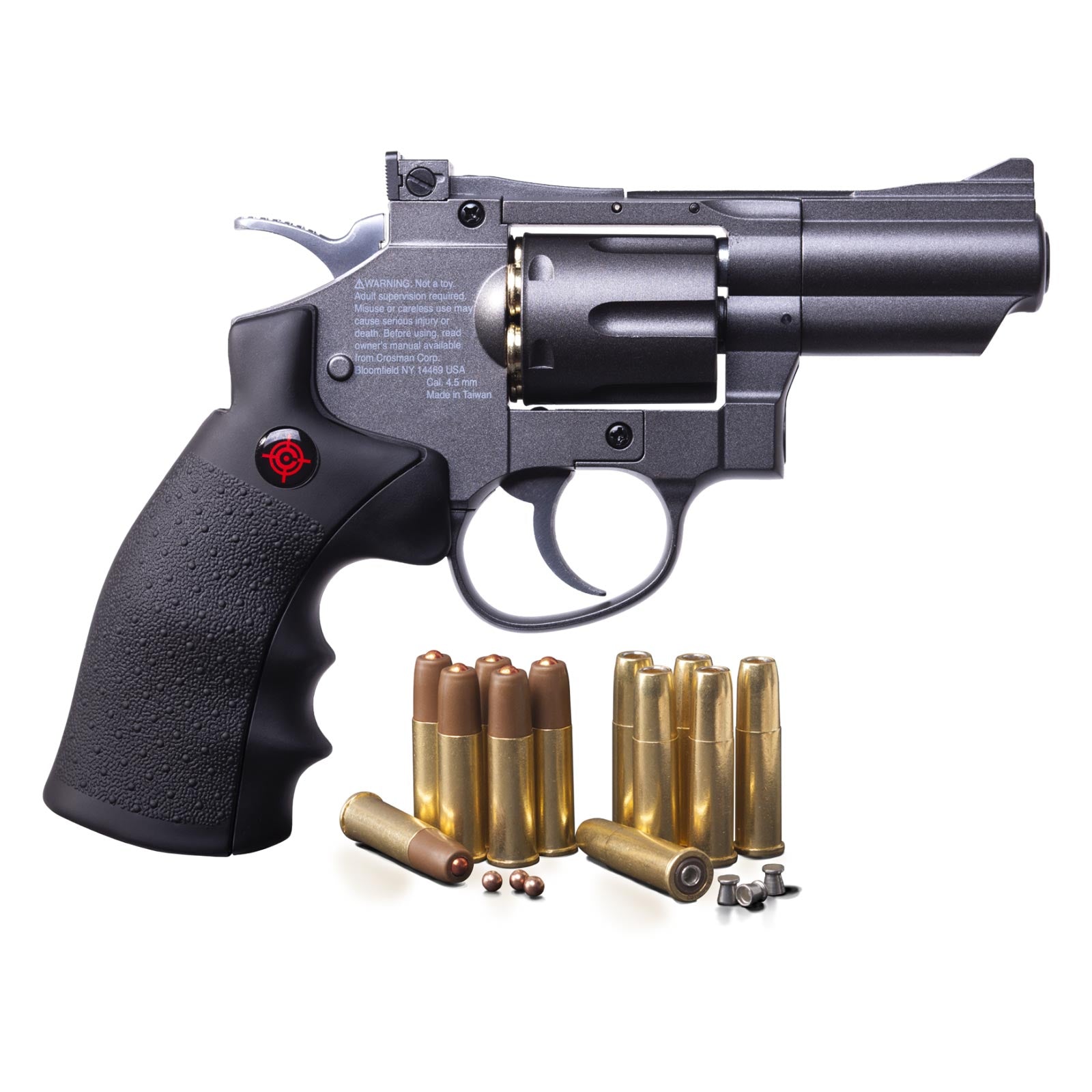Crosman SNR357 Snub Nose CO2 Revolver for Pellets and BBs - Dual Ammo 6-Shot Swing Out Cylinder, Full Metal Body, Adjustable Sights - Black/Grey
