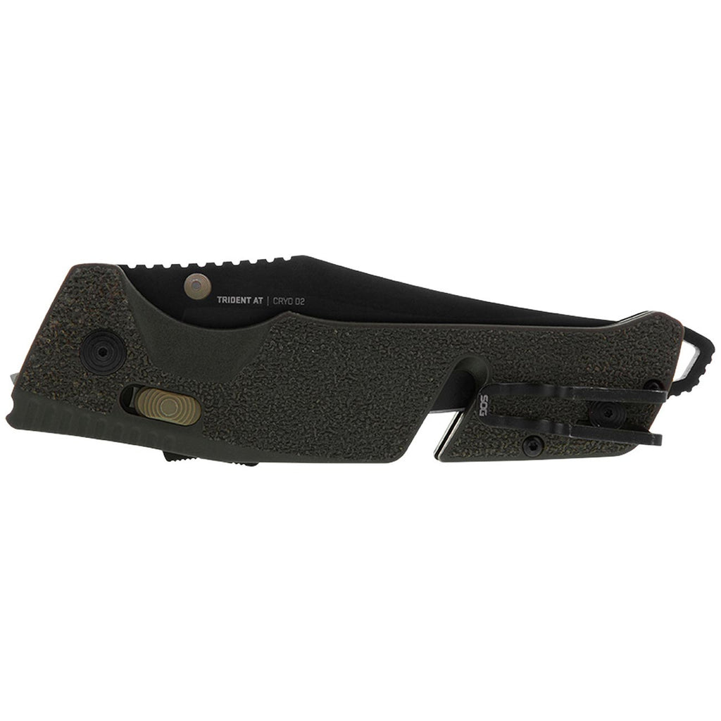 SOG Trident at Ambidextrous Professional Straight Folding Knife | Heat-Treated CRYO D2 3.75" Stainless Steel Blade, Olive Drab