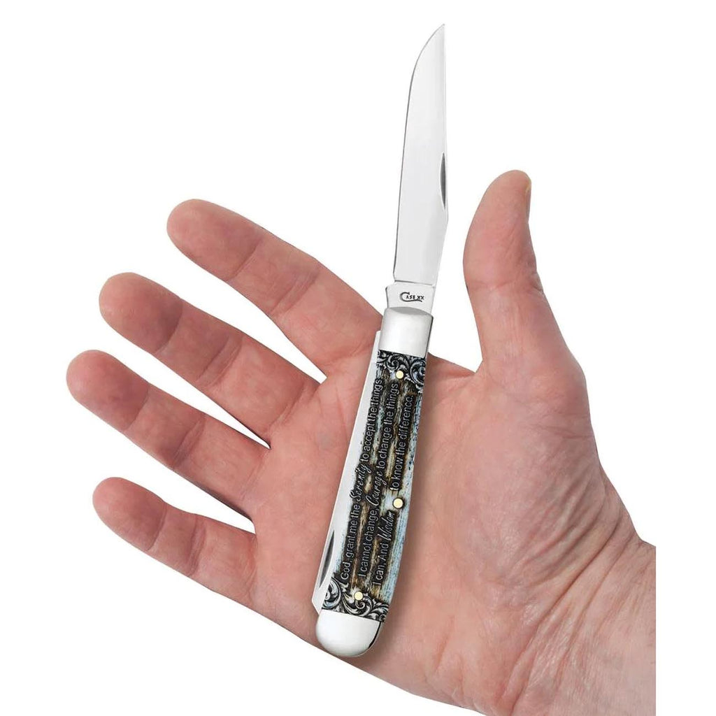 Case WR XX Pocket Knife Serenity Prayer Trapper Natural Bone Color Wash Item #38822 - (6254 SS) - Length Closed: 4 1/8 Inches