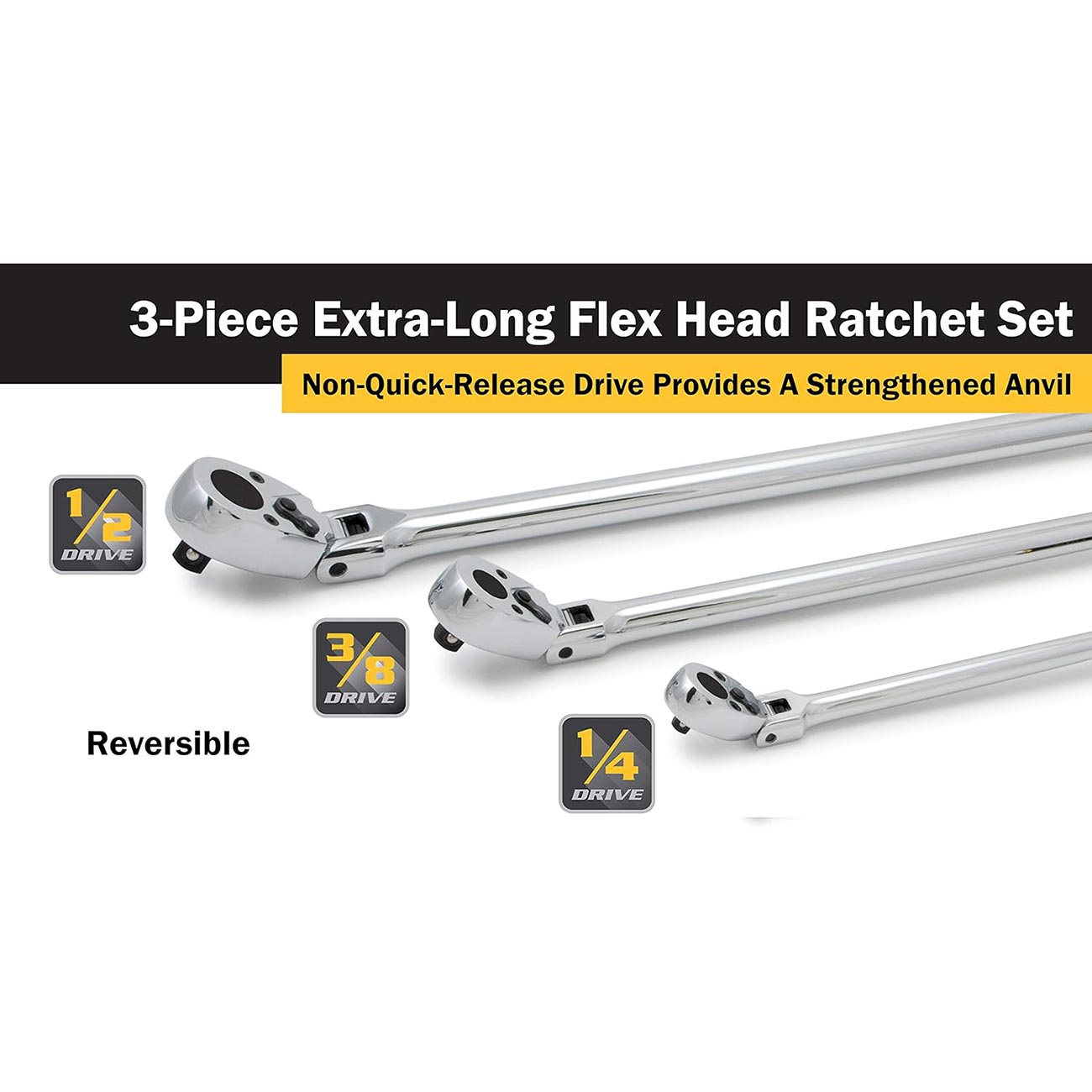 Titan 11303 3-Piece 36-Tooth Extra-Long Flex Head Ratchet Set