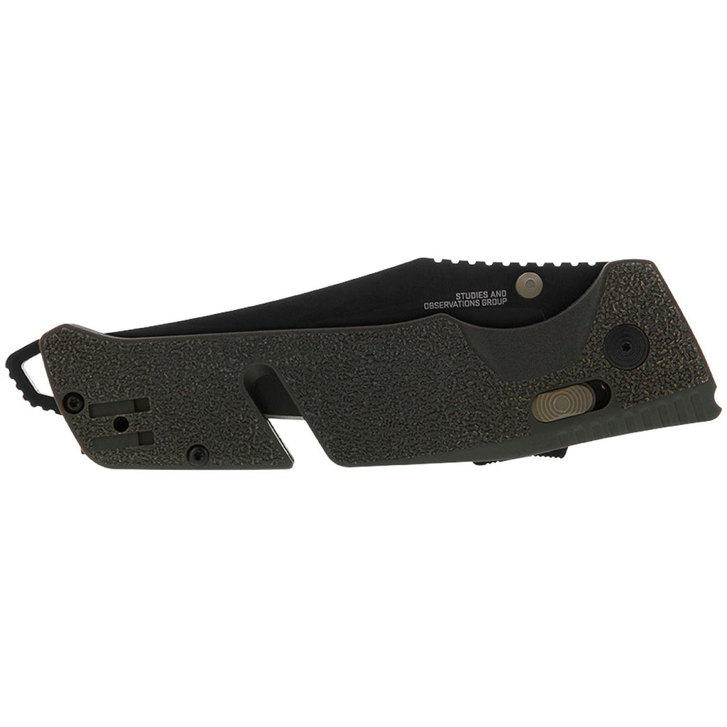 SOG Trident at Ambidextrous Professional Straight Folding Knife | Heat-Treated CRYO D2 3.75" Stainless Steel Blade, Olive Drab