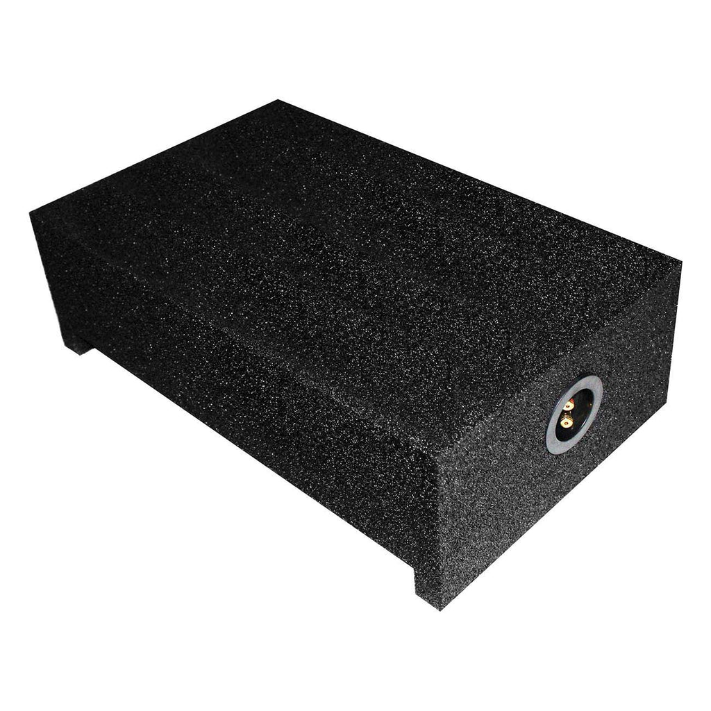 QPower QBSHALLOW10DF Single 10″ Sealed Subwoofer Enclosure – Universal Downfire/Behind Seat – Bedliner Finish